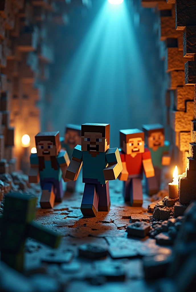 I created a Minecraft miniature of me running with 4 friends in a dungeon with lots of enemies