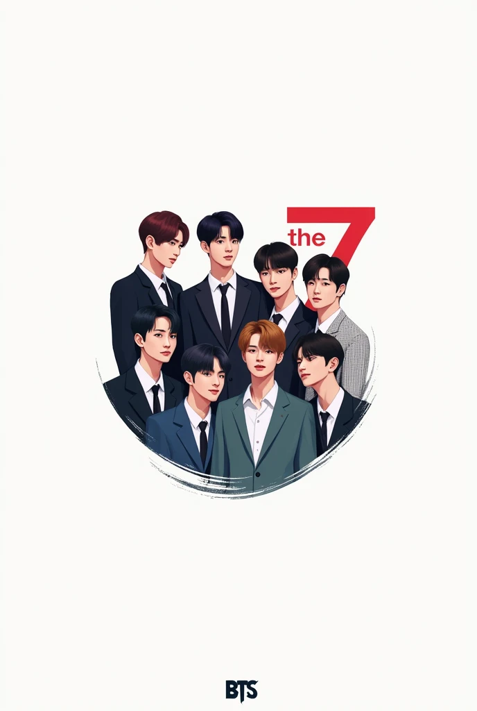 Logo with BTS members written "the 7"