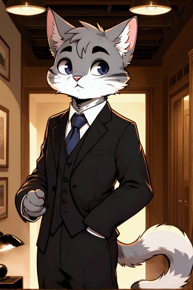 Male cat with suit and tie and he is president.