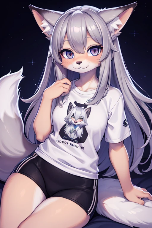 ,Hairy,cute,Fox,fluffy、Fluffy、furry、OversizedTshirt、silver fox、Silvery shiny fur