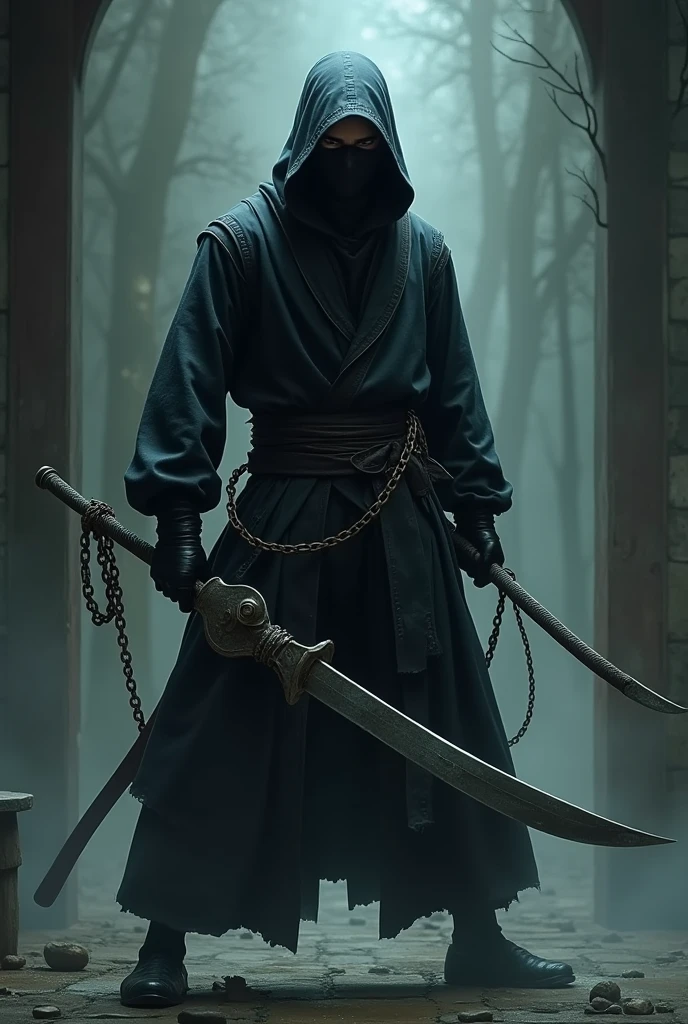 Ninja, Kusari-Gama, masterpiece, best quality, high resolution, realistic, detailed,