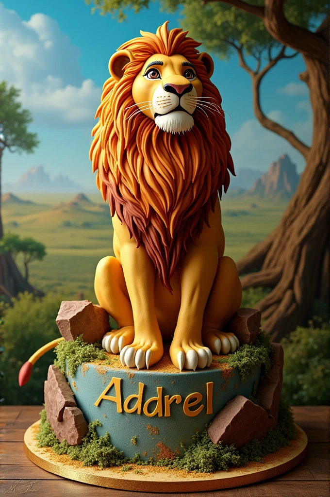 Lion King themed cake with the name Adriel