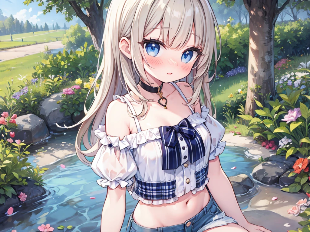 ((A Pretty loli girl with silver hair and blue eyes)), ((wearing see through white collar tanktop and plaid mini skirt)), Baby face, ((top-quality, master piece, ultra-definition, high resolution)), anime girl, ((ultra-detailed illust:1.2)), only one person, bangs, hair between eye, beautiful hair, Beautiful eyes, huge breast, Big smile, opened mouth, barefoot, in the river, countryside,see through,((Nipples visible)),((nipples)),(lifted up skirt),pussy,((skirt lift)),((show off inside skirt)),
