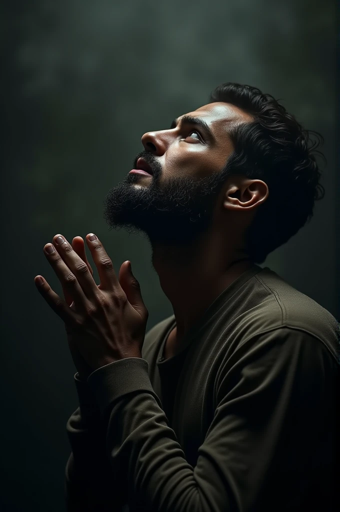 A profile picture of a man in the dark asking God for help while looking at the sky