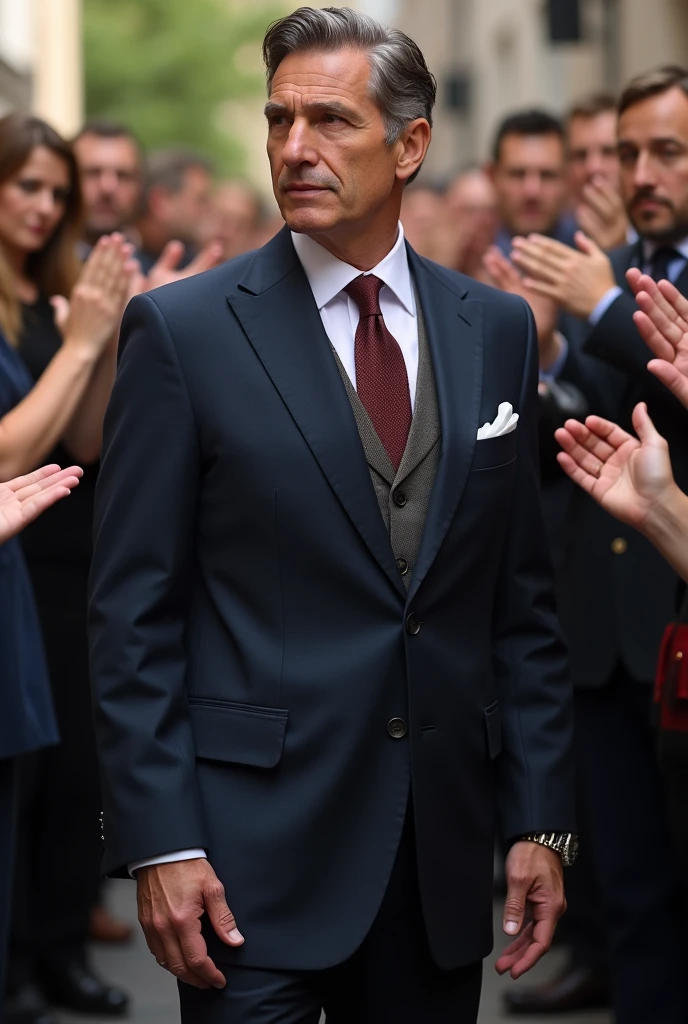 A man of high status, wealth, who is a gentleman in the 2000s in Europe and many people applaud him as a person of high status.