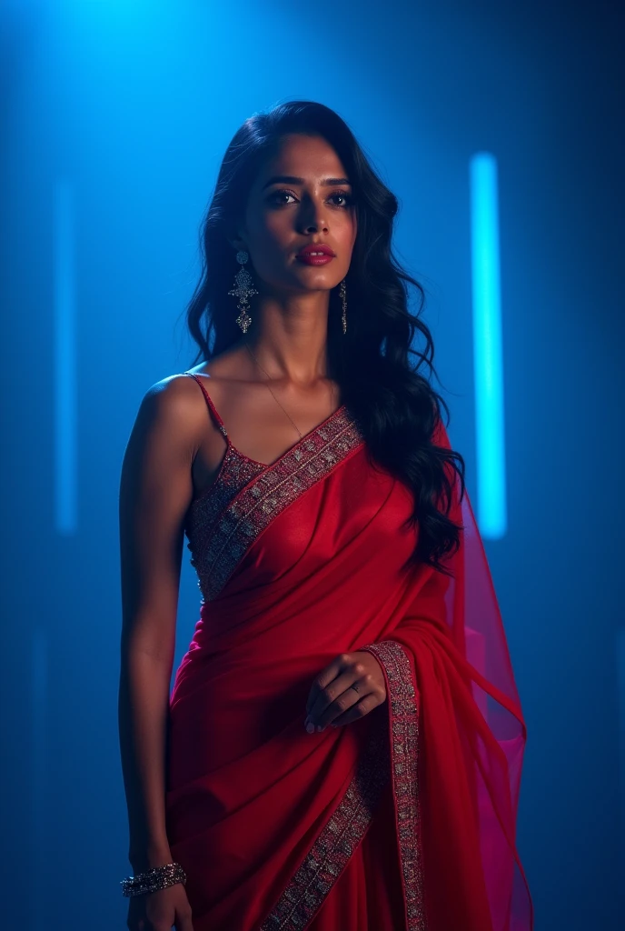 Shraddha Kapoor,red saree,blue lighting saree 