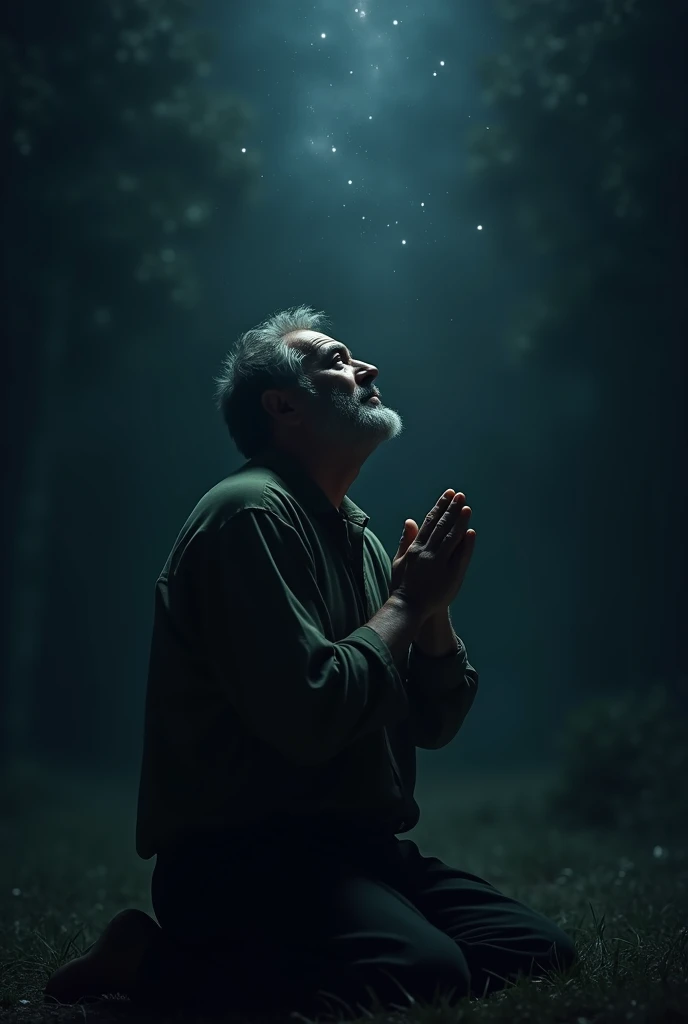 A profile picture for WhatsApp of a man in darkness asking God for help while looking at the sky