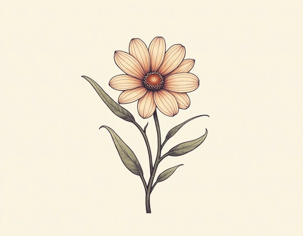 Faded Floral Emblem: Vintage botanical line art logo with muted hues, intricate details, and a timeless appeal.