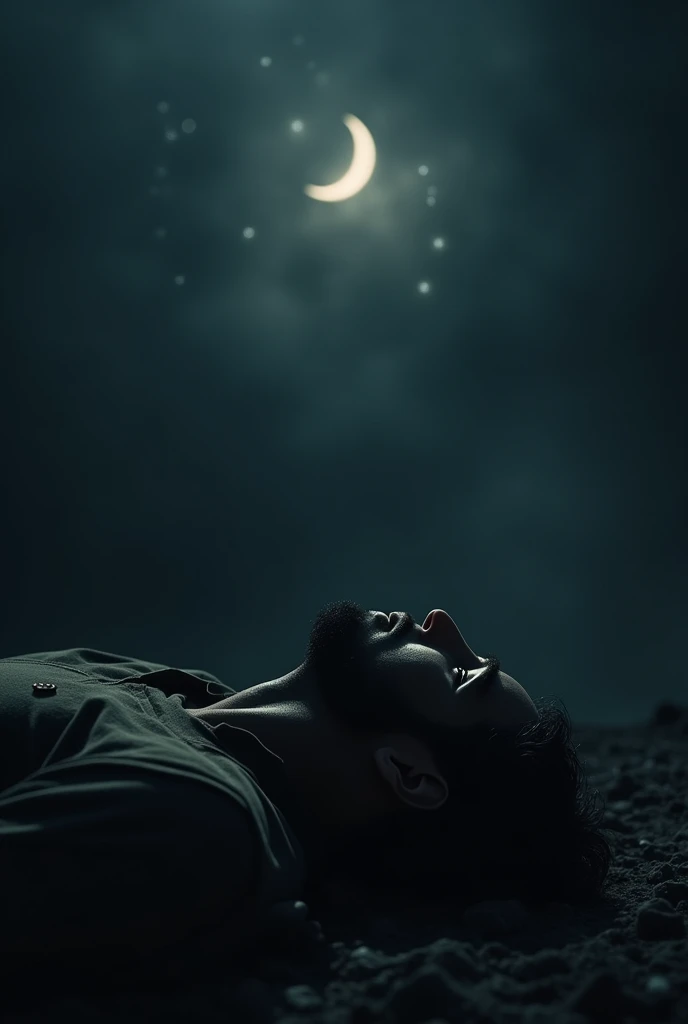 A profile picture for WhatsApp of a man in the dark asking God for help looking at the sky. The man's face must not be seen, It must be dark. The man must be on his back.