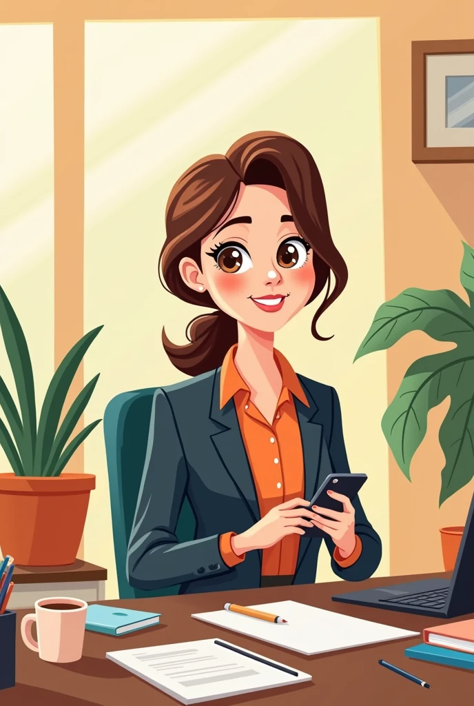 Office working mam with phone cartoon 

