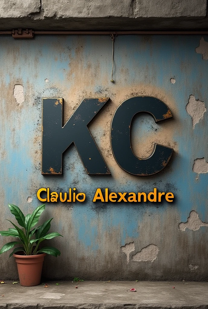 A wall pasted with the logo with the letter KC in realistic 4HD format with the name Cláudio Alexandre