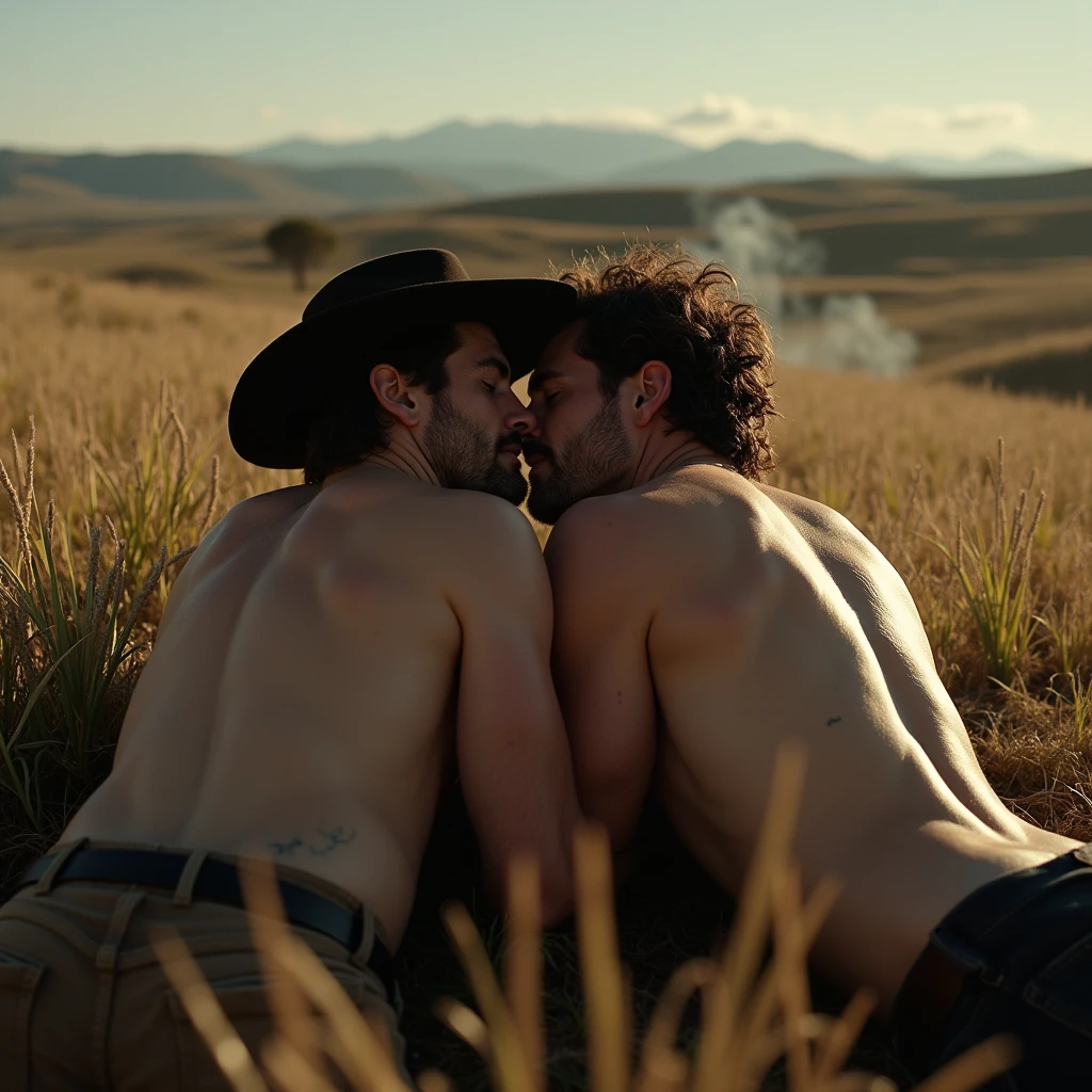 Breakback Mountain, the western United States, Lying on the grass, !!!Lying on the grass, !!!the complex relationship between love and sex between two men, Heath Ledger, Jack Glenho, working on the farm, handsome, cowboysexy triangle thongs, more details, background scattering 1.8 HD 8k real photos! Sex. Chest muscles! Chest hair! tattoo. white hair Smoke, movie feeling! Movie lights! Award-winning poster Ambiguous and teasing Western cowboy dress up。Close-up multi-angle shooting。The close-up of the protagonist!!!kissing Lying on the grass, taking a picture of God's perspective