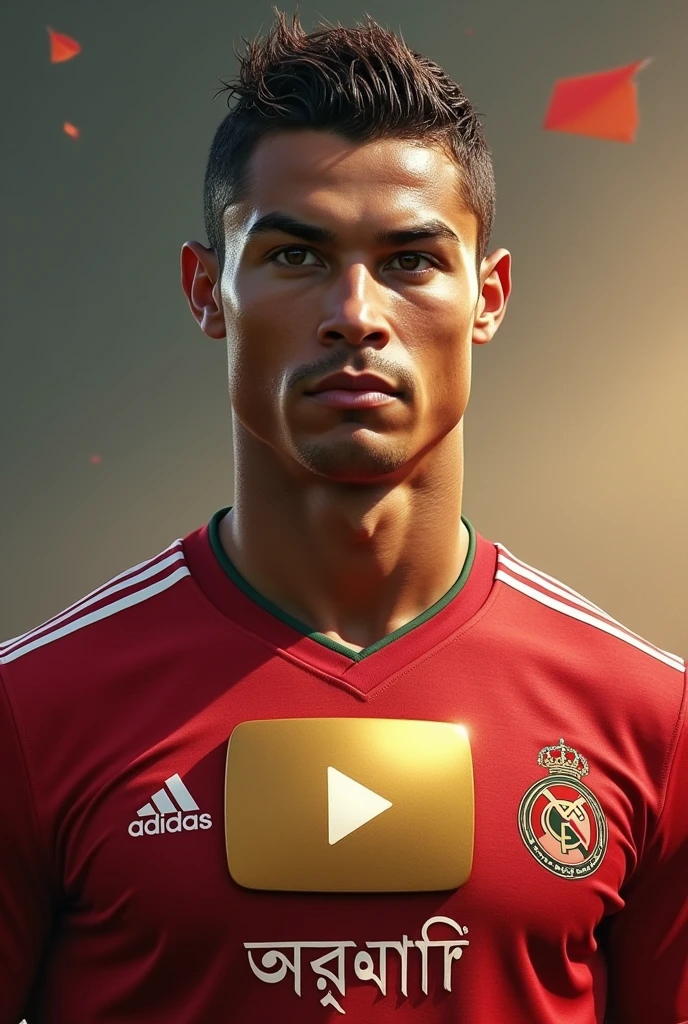 Inside will be a picture of Cristiano Ronaldo and above will be the YouTube logo And Cristiano Ronaldo will have a golden play button. And below will be written Wall Record in Bengali