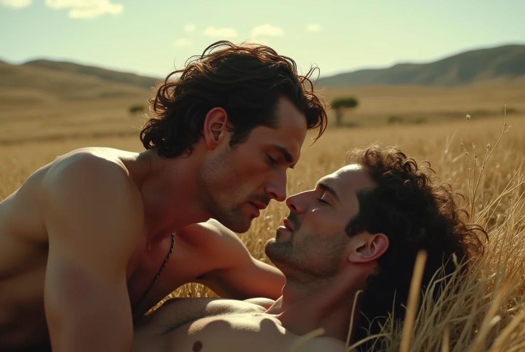 Breakback Mountain, the western United States, Lying on the grass, !!!Lying on the grass, !!!the complex relationship between love and sex between two men, Heath Ledger, Jack Glenho, working on the farm, handsome, cowboysexy triangle thongs, more details, background scattering 1.8 HD 8k real photos! Sex. Chest muscles! Chest hair! tattoo. white hair Smoke, movie feeling! Movie lights! Award-winning poster Ambiguous and teasing Western cowboy dress up。Close-up multi-angle shooting。The close-up of the protagonist!!!kissing Lying on the grass, taking a picture of God's perspective