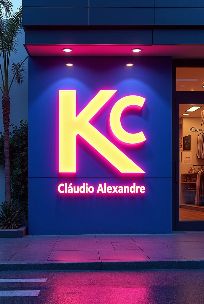 A wall pasted with the logo with the letter KC in realistic 4HD format with the name Cláudio Alexandre in bright HD