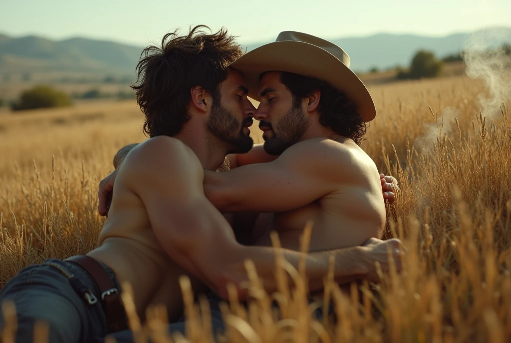Breakback Mountain, the western United States, Lying on the grass, ！！！Lying on the grass, ！！！the complex relationship between love and sex between two men, Heath Ledger, Jack Glenho, working on the farm, handsome, cowboysexy triangle thongs, more details, background scattering 1.8 HD 8k real photos! Sex. Chest muscles! Chest hair! tattoo. white hair Smoke, movie feeling! Movie lights! Award-winning poster Ambiguous and teasing Western cowboy dress up。Close-up multi-angle shooting。The close-up of the protagonist！！！kissing Lying on the grass, taking a picture of God's perspective