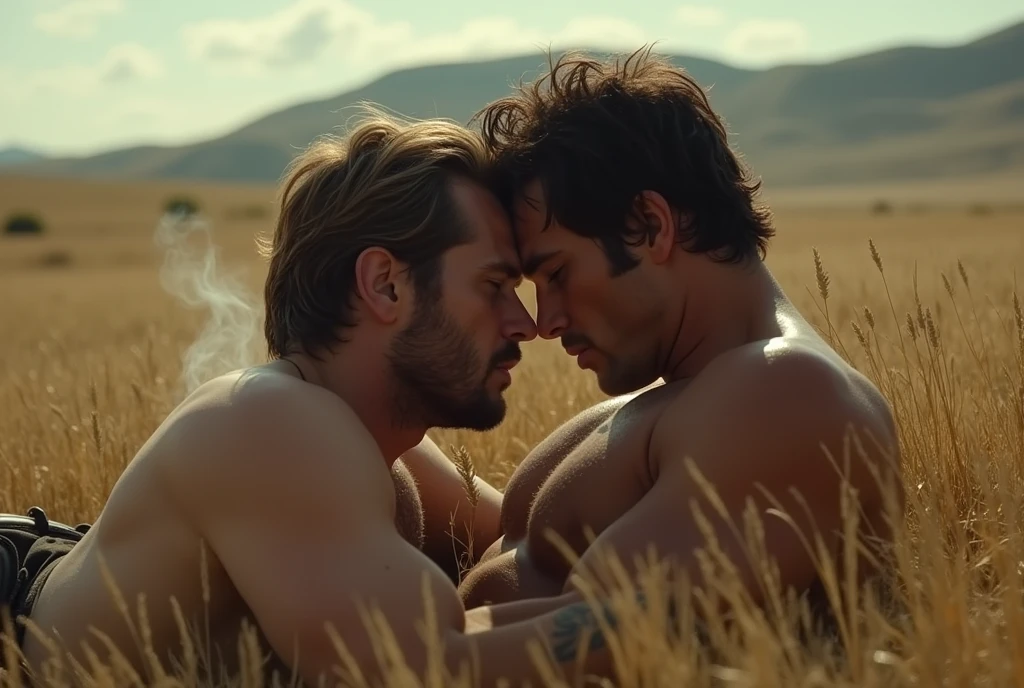 Breakback Mountain, the western United States, Lying on the grass, ！！！Lying on the grass, ！！！the complex relationship between love and sex between two men, Heath Ledger, Jack Glenho, working on the farm, handsome, cowboysexy triangle thongs, more details, background scattering 1.8 HD 8k real photos! Sex. Chest muscles! Chest hair! tattoo. white hair Smoke, movie feeling! Movie lights! Award-winning poster Ambiguous and teasing Western cowboy dress up。Close-up multi-angle shooting。The close-up of the protagonist！！！kissing Lying on the grass, taking a picture of God's perspective
