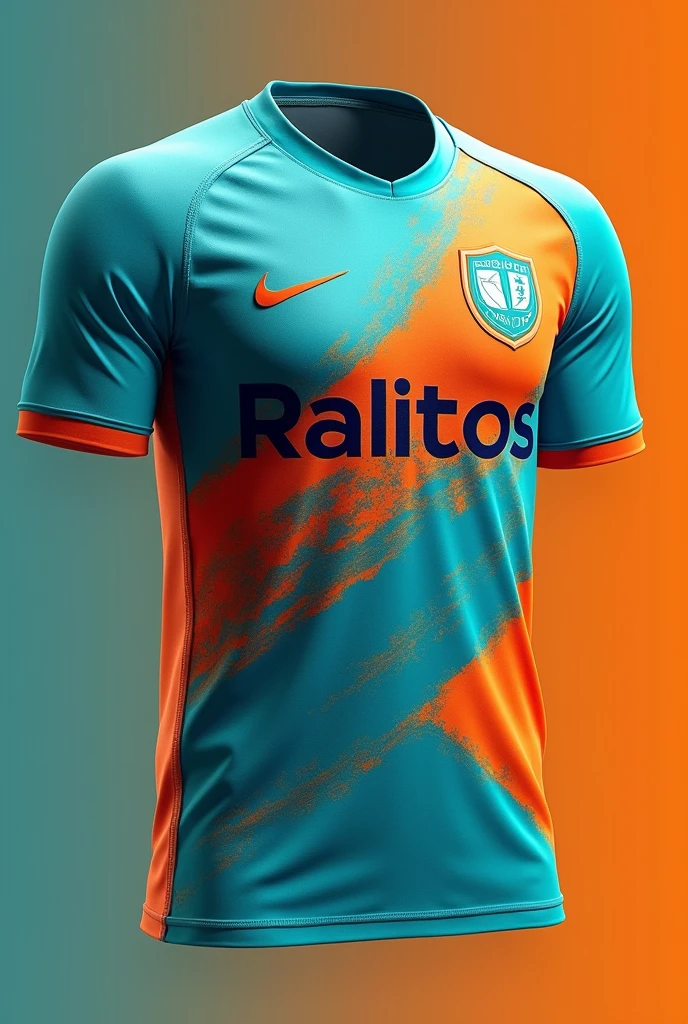 Football uniform based on aquamarine and orange color palette, with the name RALITOS FC