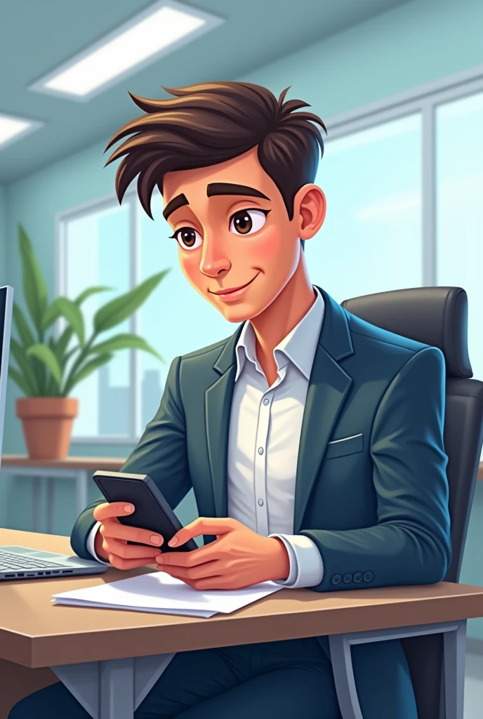 Office working young man with phone cartoon 
