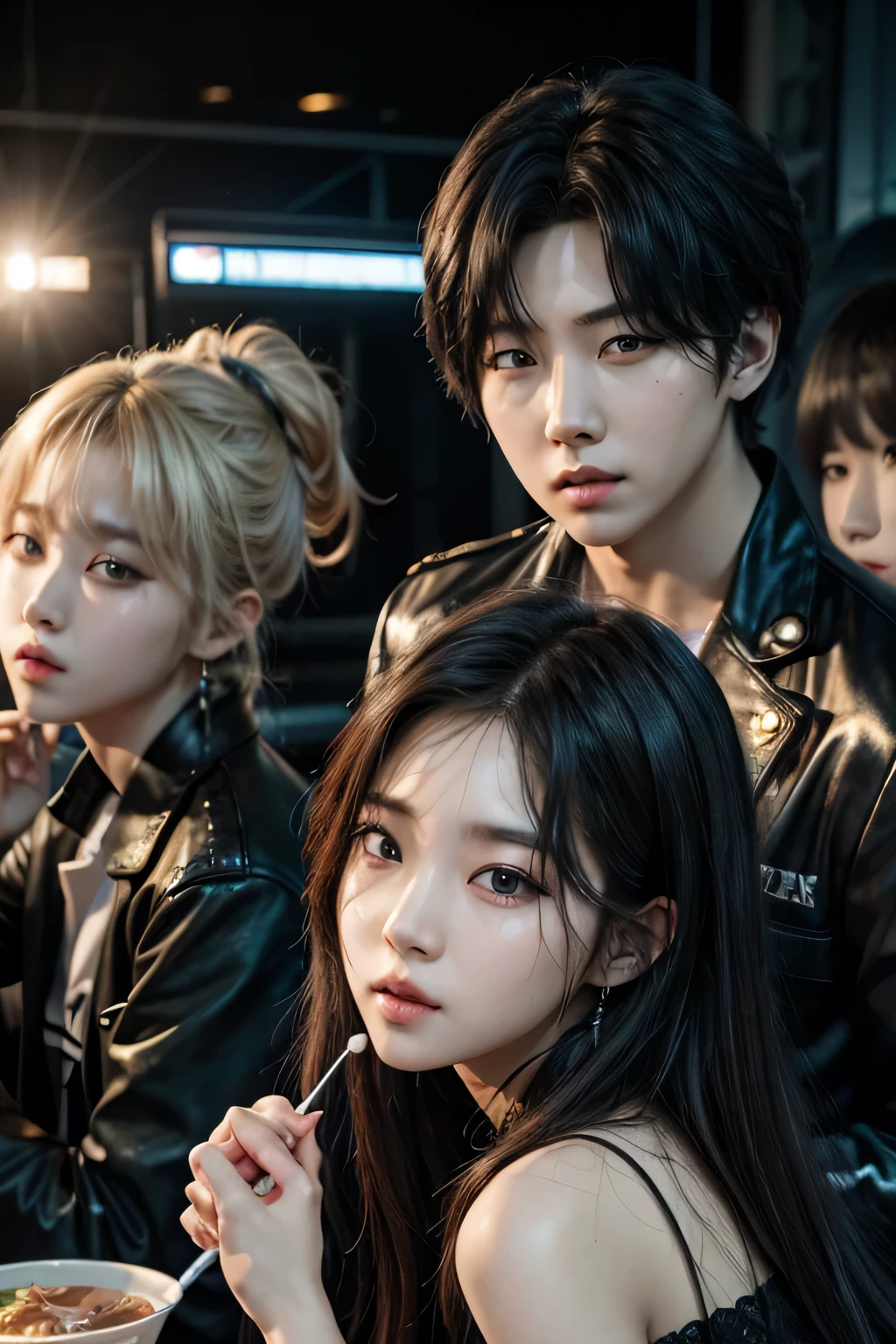 kpop group bts with a girl at a party