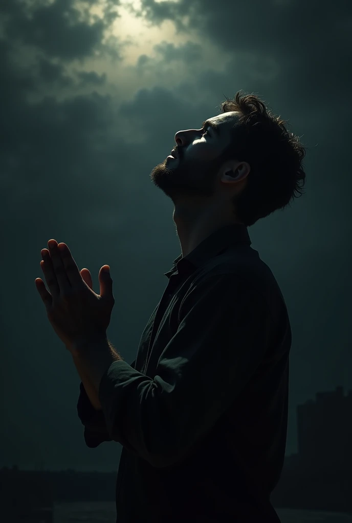 A profile picture for WhatsApp of a man in the dark asking God for help looking at the sky. The man&#39;s face should not be visible because it is in the dark..