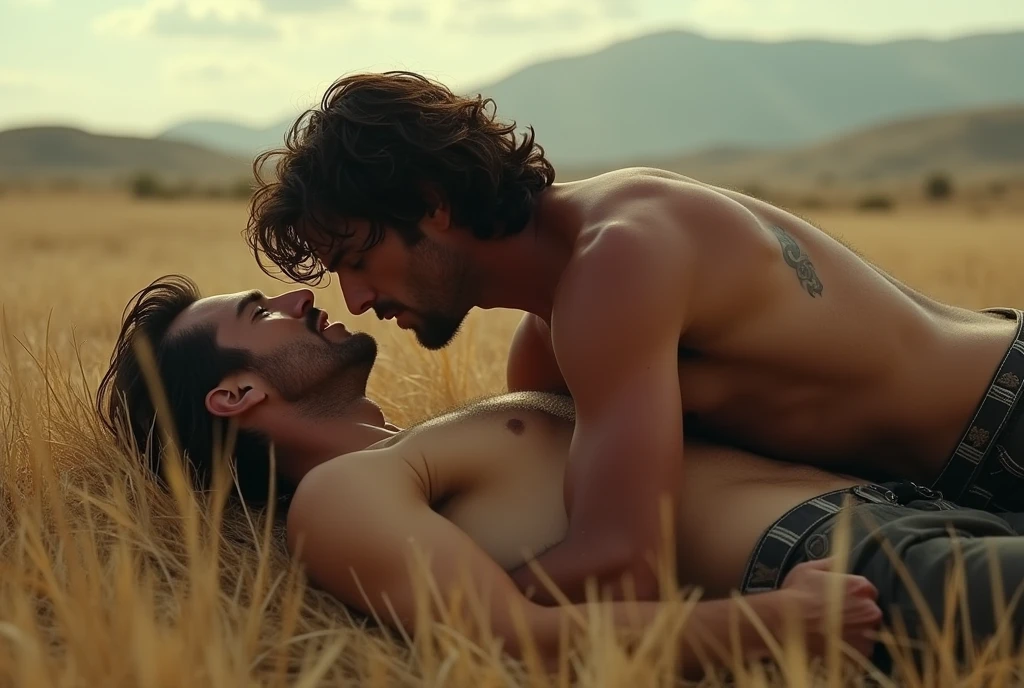 Breakback Mountain, the western United States, Lying on the grass, !!!Lying on the grass, !!!the complex relationship between love and sex between two men, Heath Ledger, Jack Glenho, working on the farm, handsome, cowboysexy triangle thongs, more details, background scattering 1.8 HD 8k real photos! Sex. Chest muscles! Chest hair! tattoo. white hair Smoke, movie feeling! Movie lights! Award-winning poster Ambiguous and teasing Western cowboy dress up。Close-up multi-angle shooting。The close-up of the protagonist!!!kissing Lying on the grass, taking a picture of God's perspective