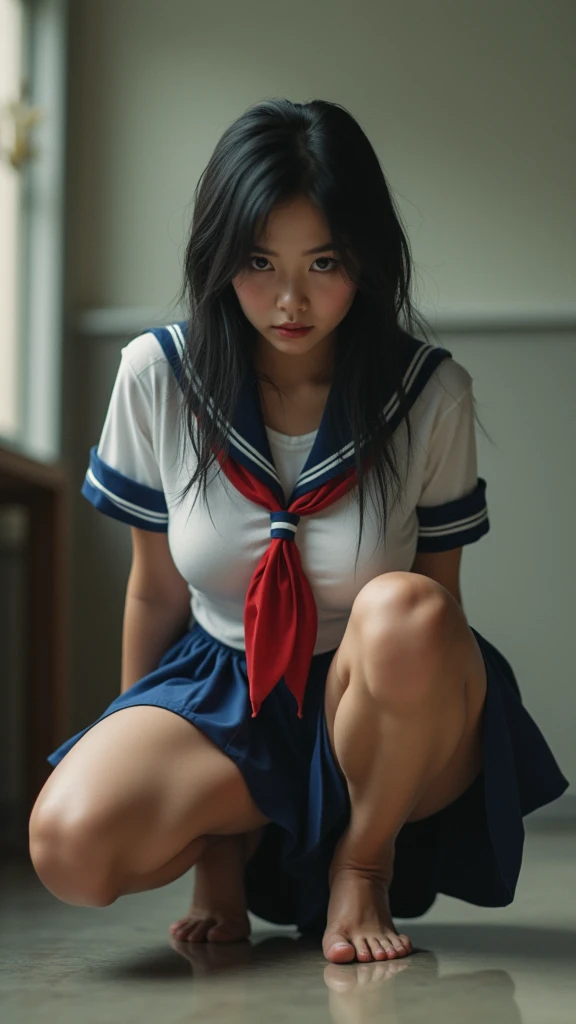surreal、8k、high resolution、age Girls、One woman、Wearing a uniform、Crouching、I can see your pants、Functional、Wearing a skirt、They are looking at this shyly.、Panty shot、Legs upright and legs apart、股を開いてI can see your pants、Plump, but with a narrow waist.smile、Big Breasts