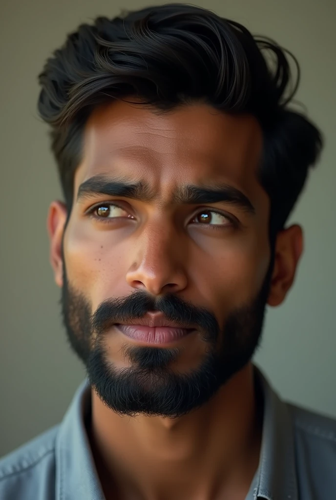 Indian Young man with brown skin and short beard