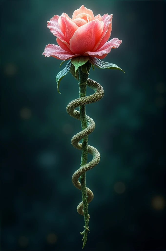 A wand shaped like a rose with a snake around it