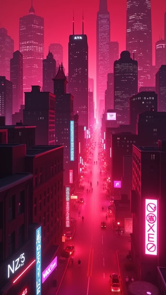 Red colour lighting , background city