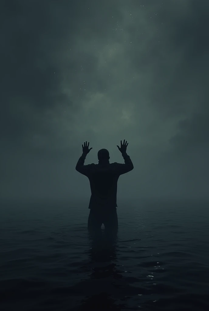 A profile picture for whatsapp of a man in the darkness at sea asking God for help looking at the sky. The man&#39;s face should not be visible because it is in the dark..