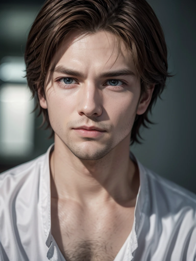 Faithfully creates Ryle who is a character from the book This is How It Ends, de Colleen Hoover. He is a confident neurosurgeon, stubborn and arrogant, but also sensitive and brilliant, a little muscular, rico, handsome brown eyedmasterpiece, high resolution, best qualityer, detail, details altos, super detaill, ultra HD, chestnut hair, shorth hair,