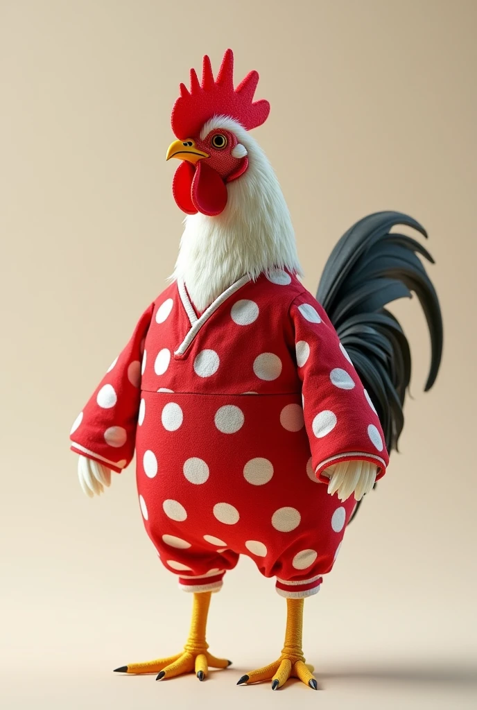 A rooster dressed as Choki the doll 