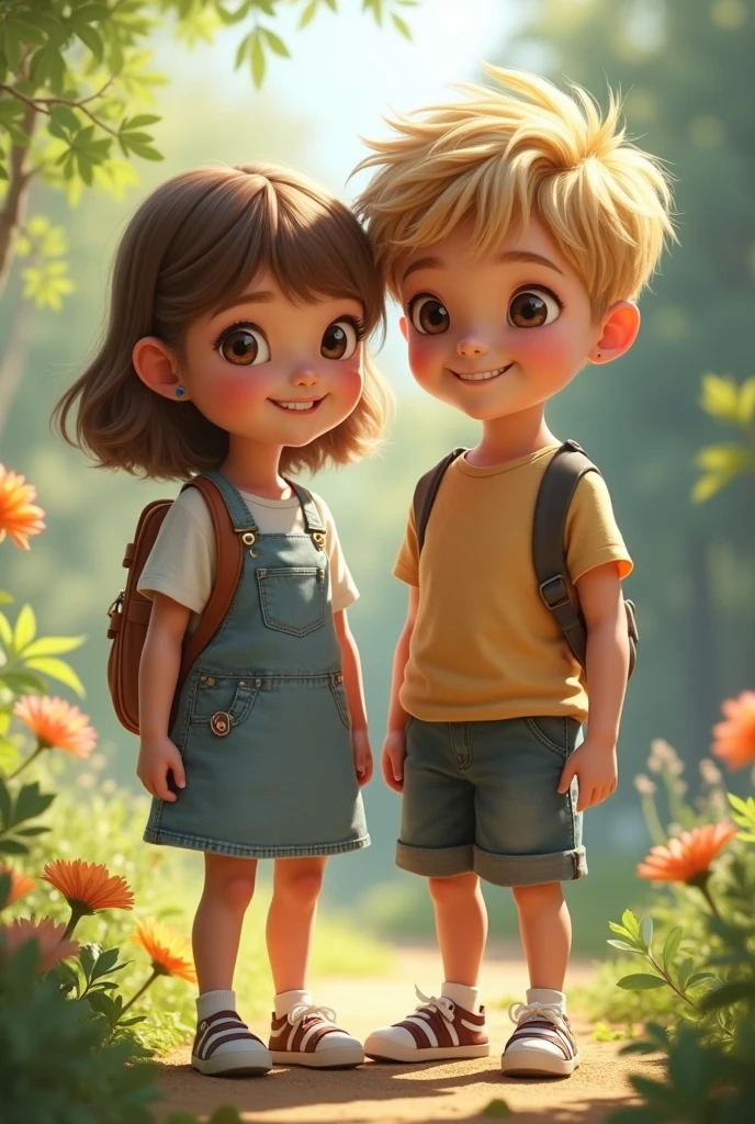 Realistic, whole body girl and boy