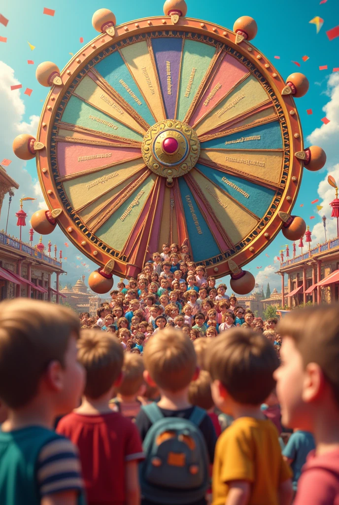 have many children come to the lucky wheel, 3D