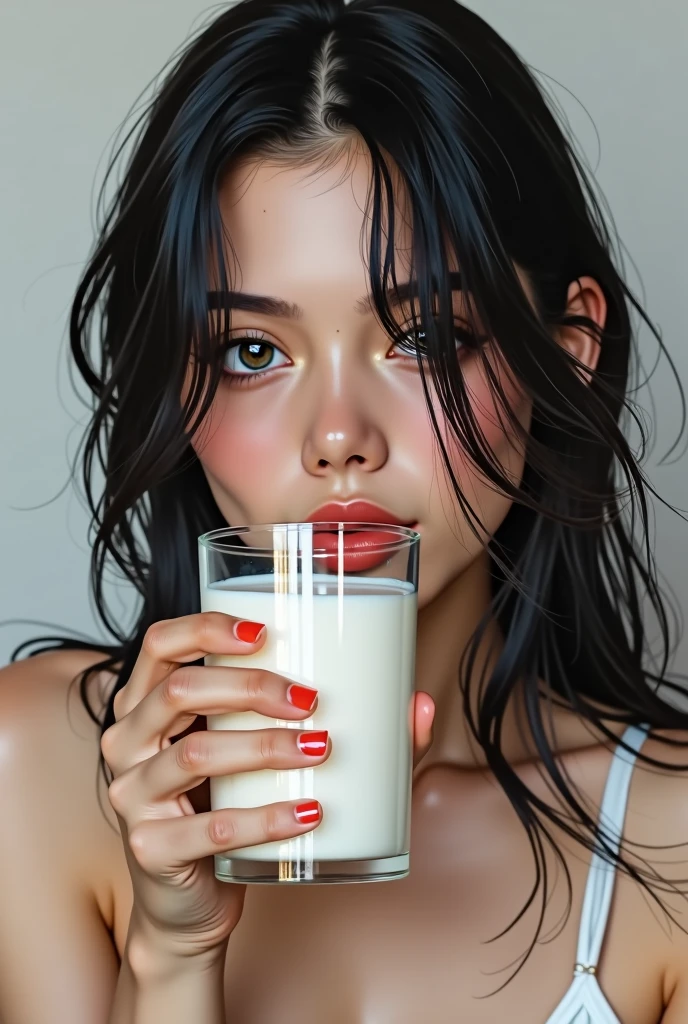 ,blackhair,drinking milk,