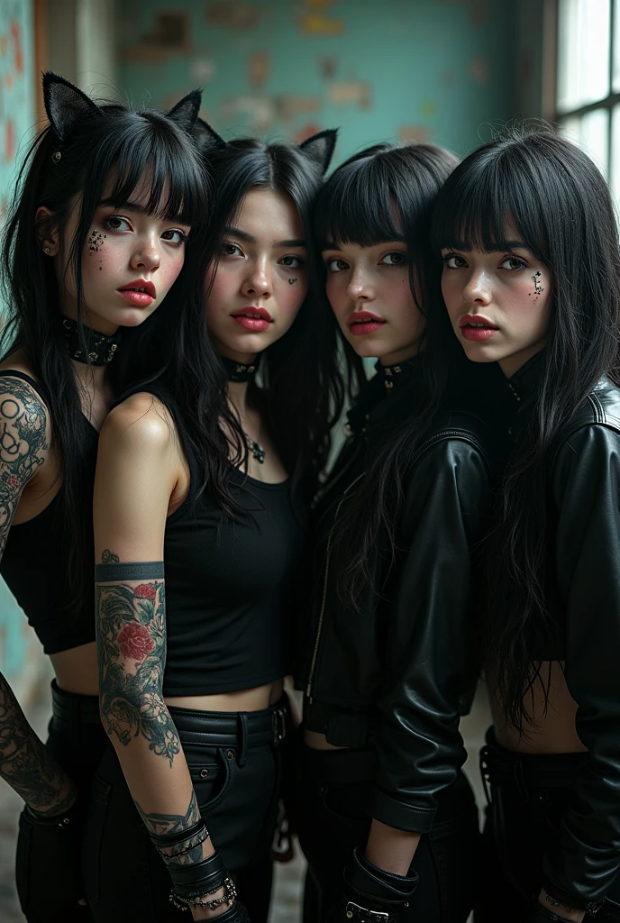 4 emo girls pose