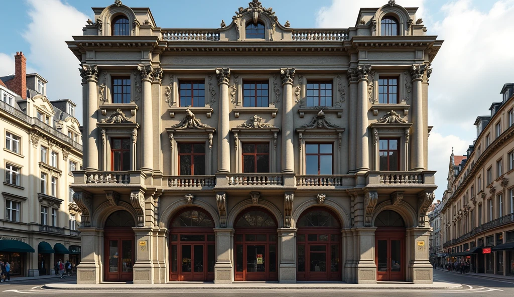 generate a old building with name on top writen “arnhold and s bleichroeder” on the board front view