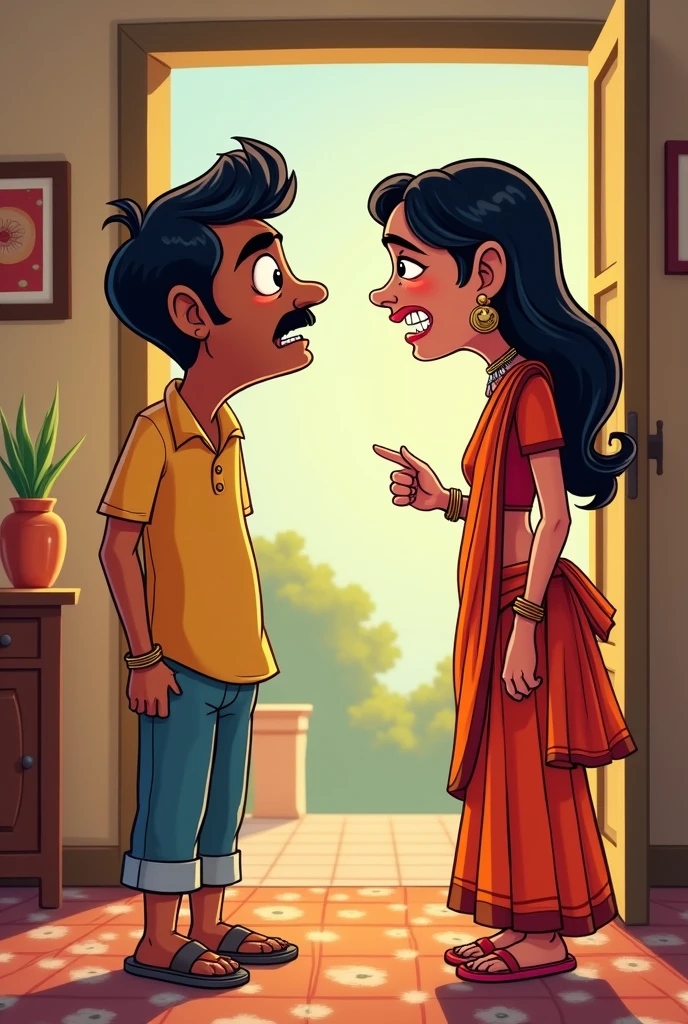 Indian House beat husband cartoon 
