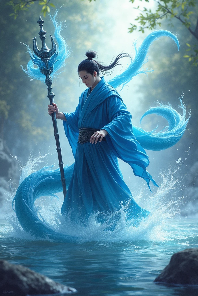 Wu Xinya is also known as “水”meaning Water, his lower half is a serpent and his top half is a man but he uses illusion spells hide that so he just looks like a regular man, he wields a staff and moves faster when on or in water, the water also gives him other abilities such as the ability to take less physical damage, the ability to have more stamina and regain his stamina quicker and he hits harder