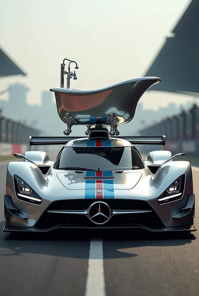 Mercedes Benz puts a bathtub on the back of a racing car　sedan