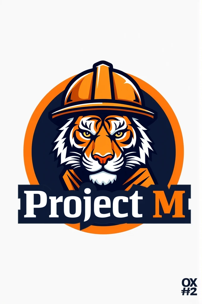 Create a political campaign logo that has a slogan: "Project M" "BOX #2"
with an orange tiger wearing a mining helmet