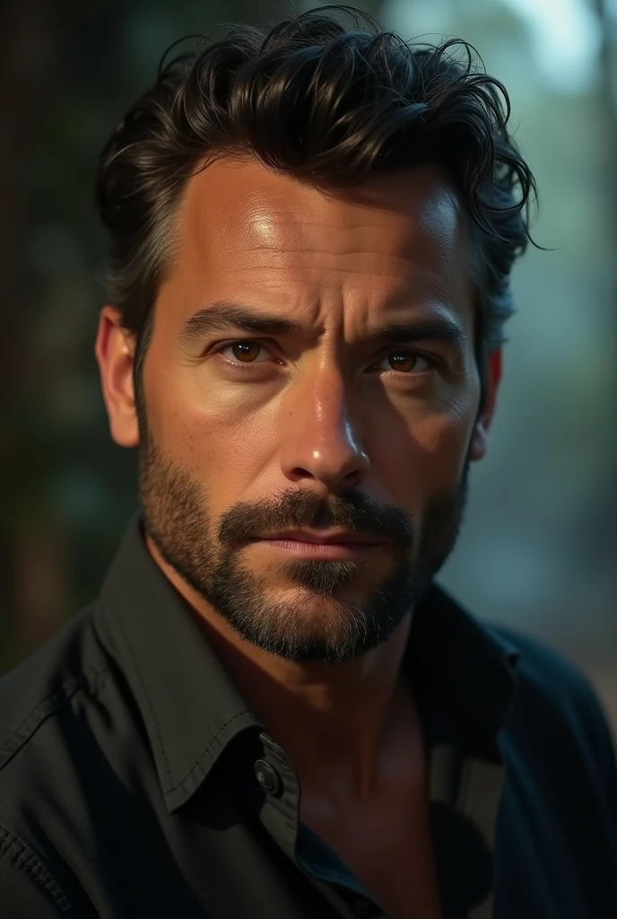 Portrait of handsome man, 40 year old, Round face, cinematic appearance