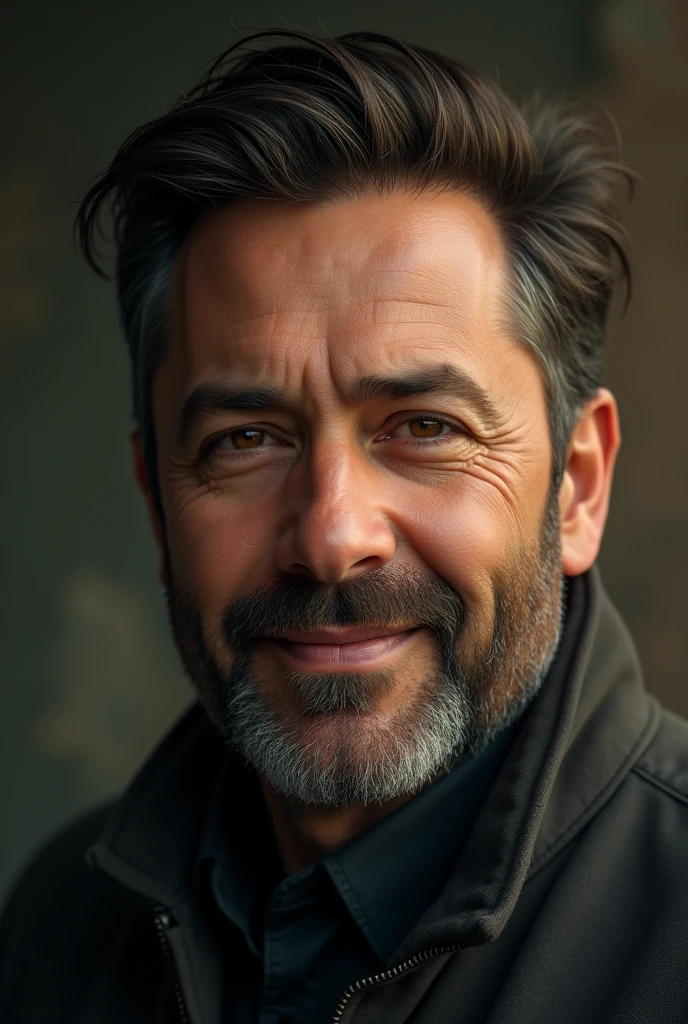 Portrait of handsome man, 40 year old, Round face, cinematic appearance