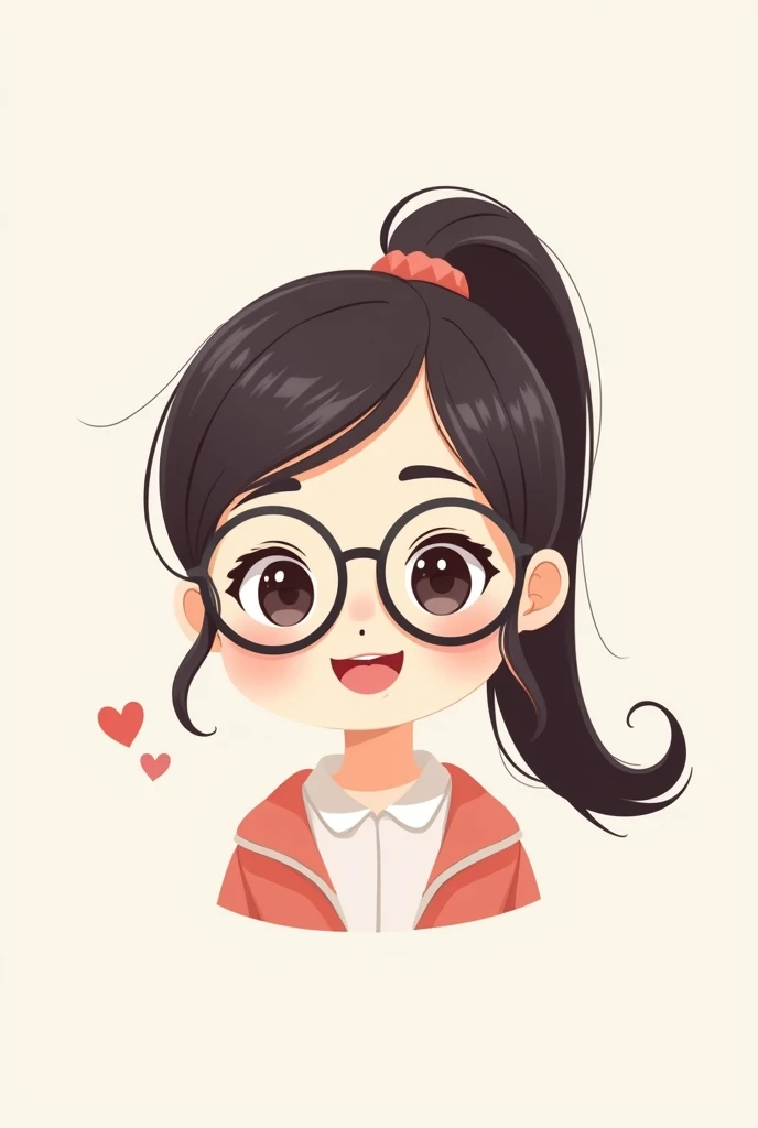 Create a charming and professional logo for a company named 'Abi'. The logo should feature a chibi-style illustration of an chinese-looking girl with long pony-tailed hair and eyeglasses. Use a color palette that complements the brand’s identity, focusing on soft, appealing tones. The design should balance the playful, friendly nature of the chibi character with a clean, modern look. Ensure the logo is versatile for various digital and print uses, effectively conveying the company’s approachable and innovative character.