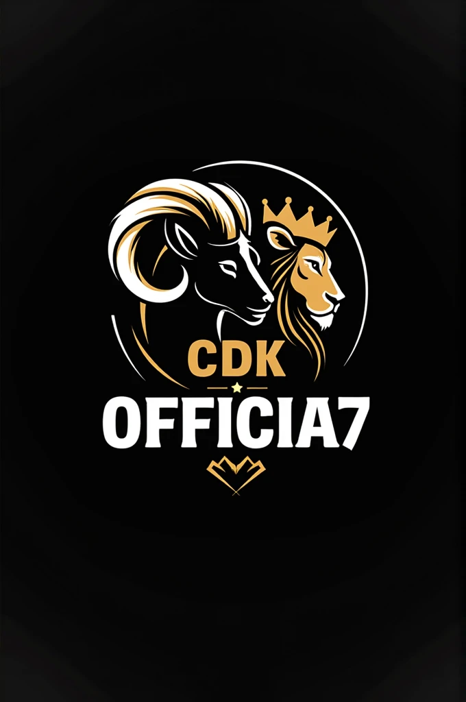 The image presents a graphic design that combines text and illustration in a circular format.. In the center is the silhouette of a ram, represented in profile, with prominent horns. The ram is outlined in white, while the background is a solid black color.

On the head of a lion, There is a golden crown, suggesting a sense of royalty or dignity. At the bottom of the image, in capital letters and a stylized design, you can read the sentence " CDK OFFICIA7". The typography is white, standing out well against the dark background.