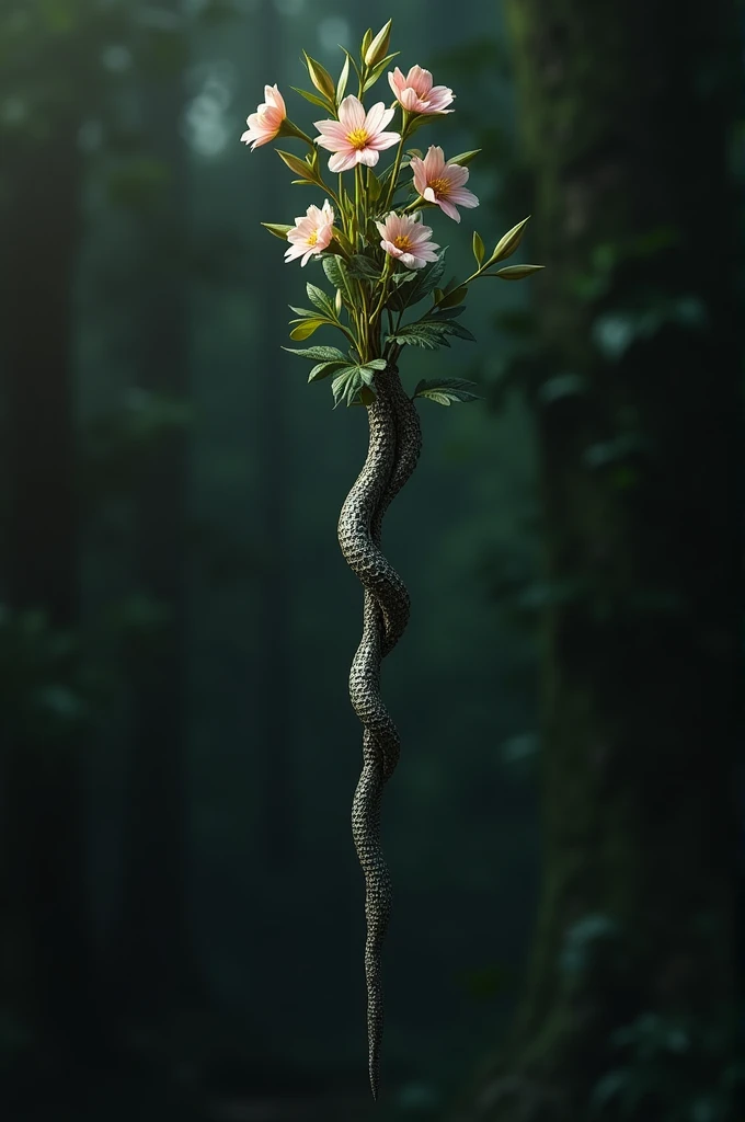 Harry Potter style snake wood wand with flowers