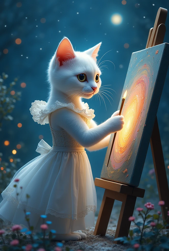 And at night when the white cat in dress was making a beautiful painting.