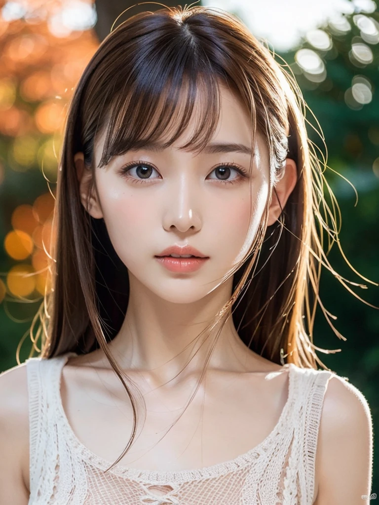 1 Female, Beautiful street hair with no split ends、West Shot、Beautiful, Backlight 、Autumn sunset, Backlight, Autumn color knit sleeveless top 、Slim figure, Big Breasts, beautiful, Show off your sexy neck and collarbone by putting your hair up. 、Shiny, Sexual skin 、Medium chest, Light brown hair, Blunt bangs, Hair behind the ear, Hair that falls over the shoulders, Long Hair, Slim figure, Ultra delicate lips, Beautiful eyes, Light blush, eyes are light brown, Perfect glowing skin, Perfect Skin, Very thin fingers, The optimal ratio is four fingers to one thumb, (Realistic:1.3), First Person View, Super Detail, high quality, 最high quality, High resolution