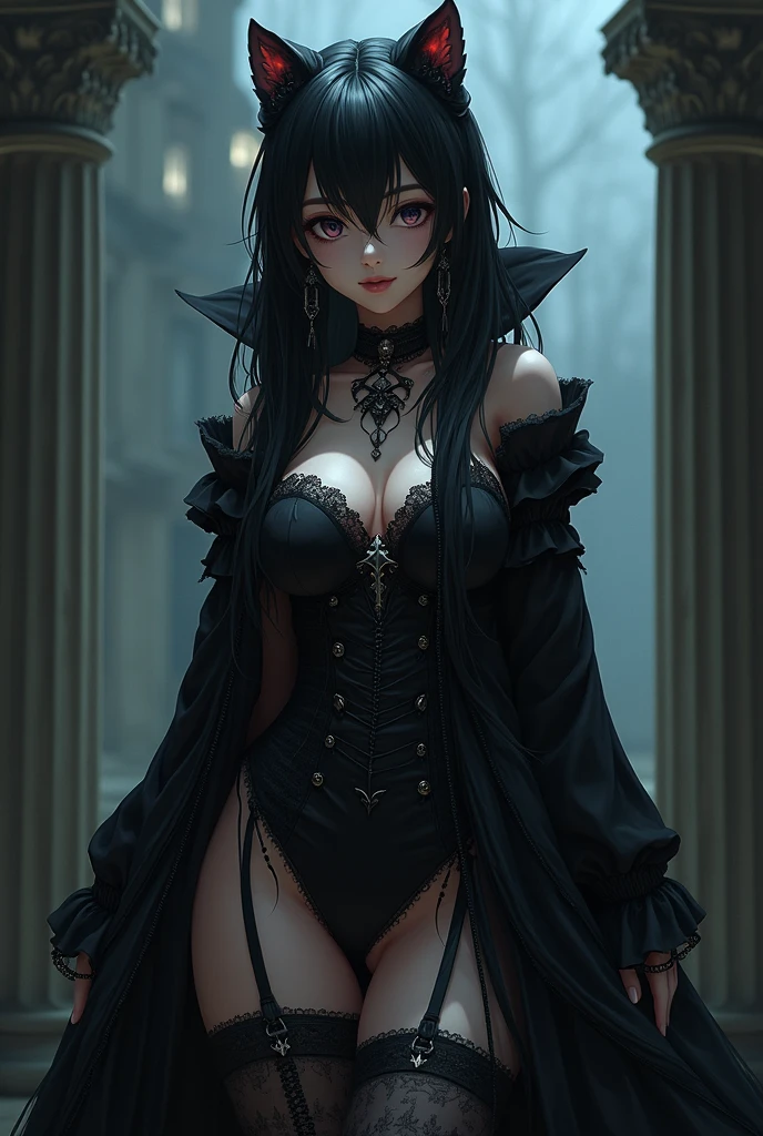 Full body anime character, with gothic clothes.